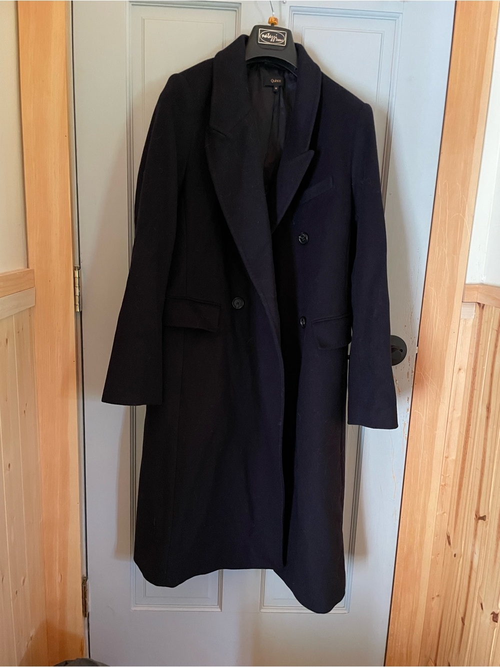 Quince Italian Wool Double-Breasted Slouch Coat Cadet Blue Medium - Picture 2 of 7